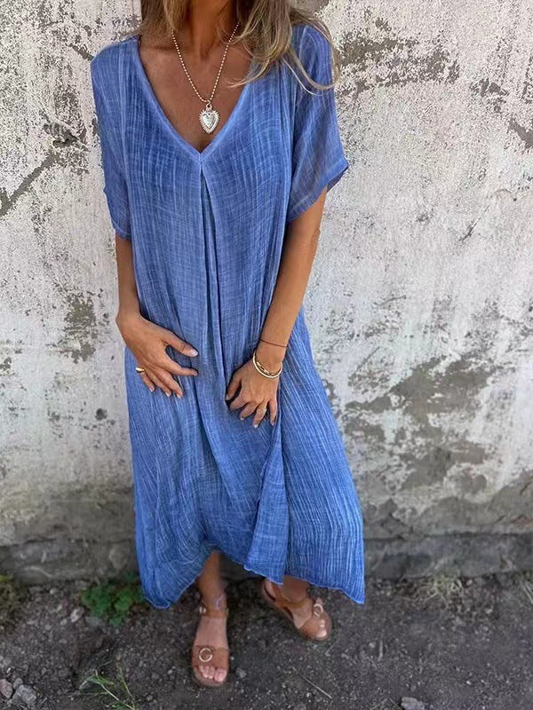 Naia™ – Lagana V-neck Haljina od Pamuka i Lana